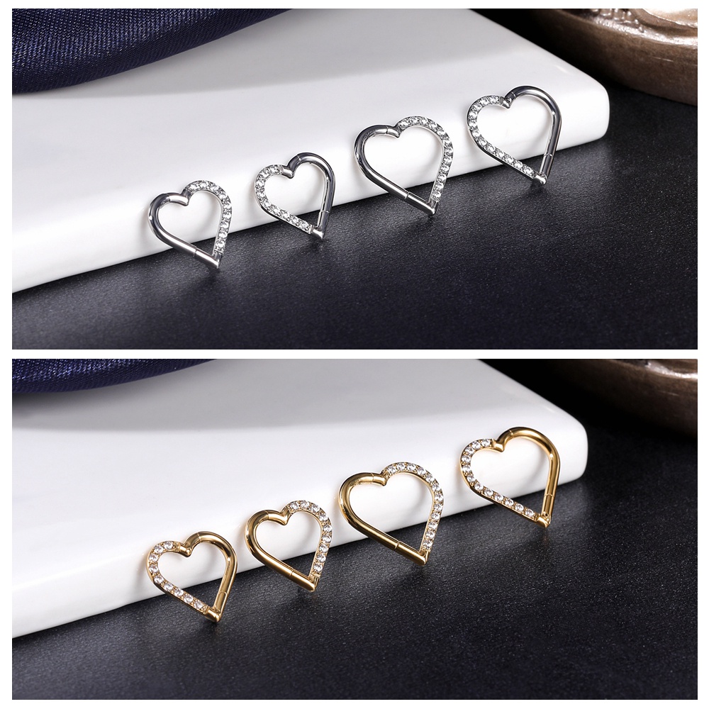 1pc8/10mm G23 Baja Titanium Kristal Septum Clicker Droplet Bentuk Hidung Tindik Hati Bulan Hidung Cincin Opal Septum Tindik