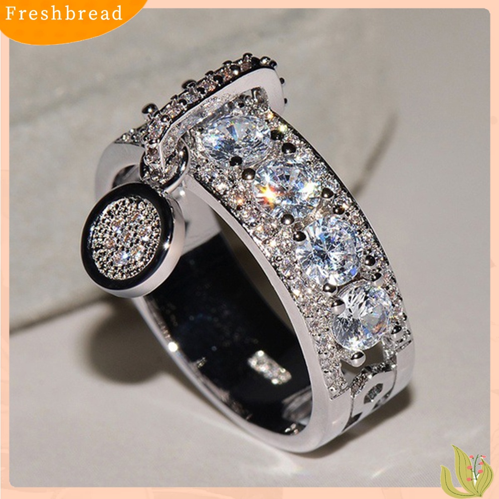 {In Stock} Mewah Wanita Cubic Zirconia Hias Bulat Pesona Cincin Hadiah Perhiasan Pesta Pernikahan