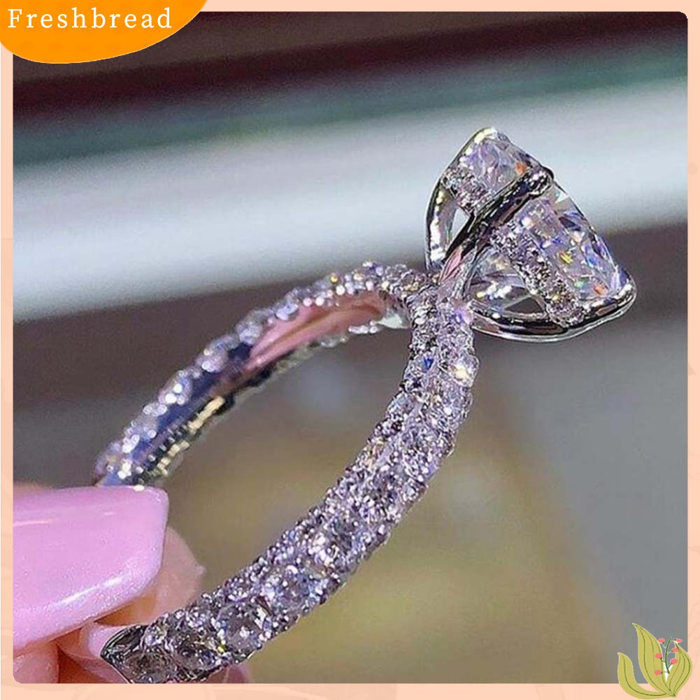 {In Stock} Glitter Bulat Berlian Imitasi Bertatahkan Band Jari Cincin Pengantin Pernikahan Perhiasan Hadiah