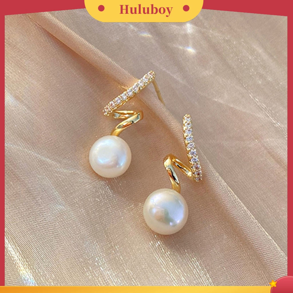 {Ready Stock} 1pasang Anting Pejantan Memutar Berlian Imitasi Perhiasan Gaya Korea Mutiara Imitasi Stud Earrings Perhiasan Hadiah