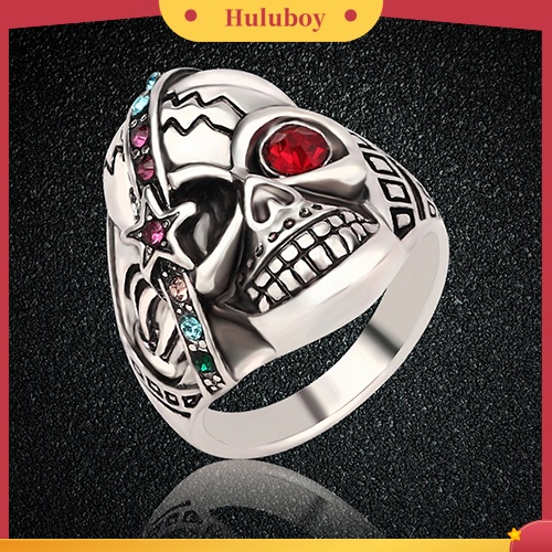 {Ready Stock} Unisex Fashion Gaya Punk Tengkorak Bintang Berlian Imitasi Bertatahkan Hadiah Kekasih Cincin Perhiasan
