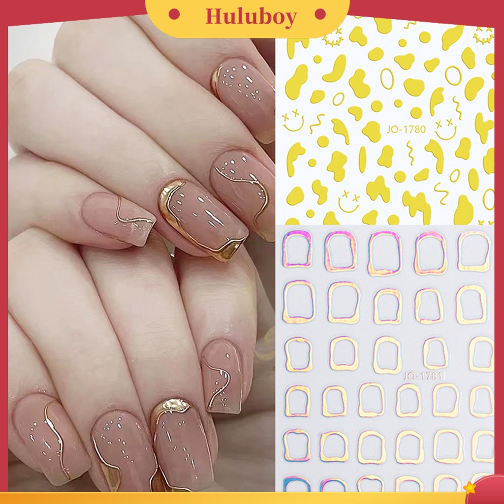 {In Stock} Stiker Kuku Pola Tidak Teratur Warna Hidup Mengkilap Efek Visual Kuat Lengket Bingkai Kertas Hias Perekat Diri Berkilau DIY Nail Art Decal Nail Supplies