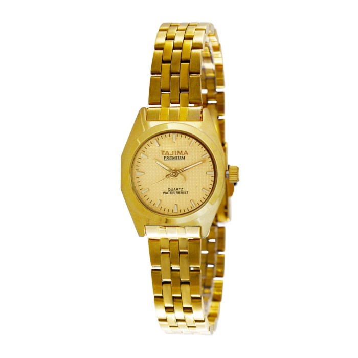 Jam Tangan Tajima Analog Couple Premium Gold Stainless Water Resist 3M - Cewe, Gold Index
