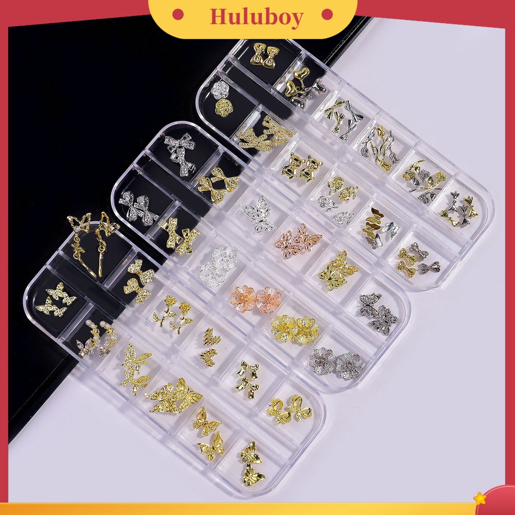 {In Stock} Nail Art Decor Gaya Campuran Tiga Dimensi Bersinar Berkilau DIY 12kisi Mewah Manicure Butterfly Ornament Nail Salon Supply