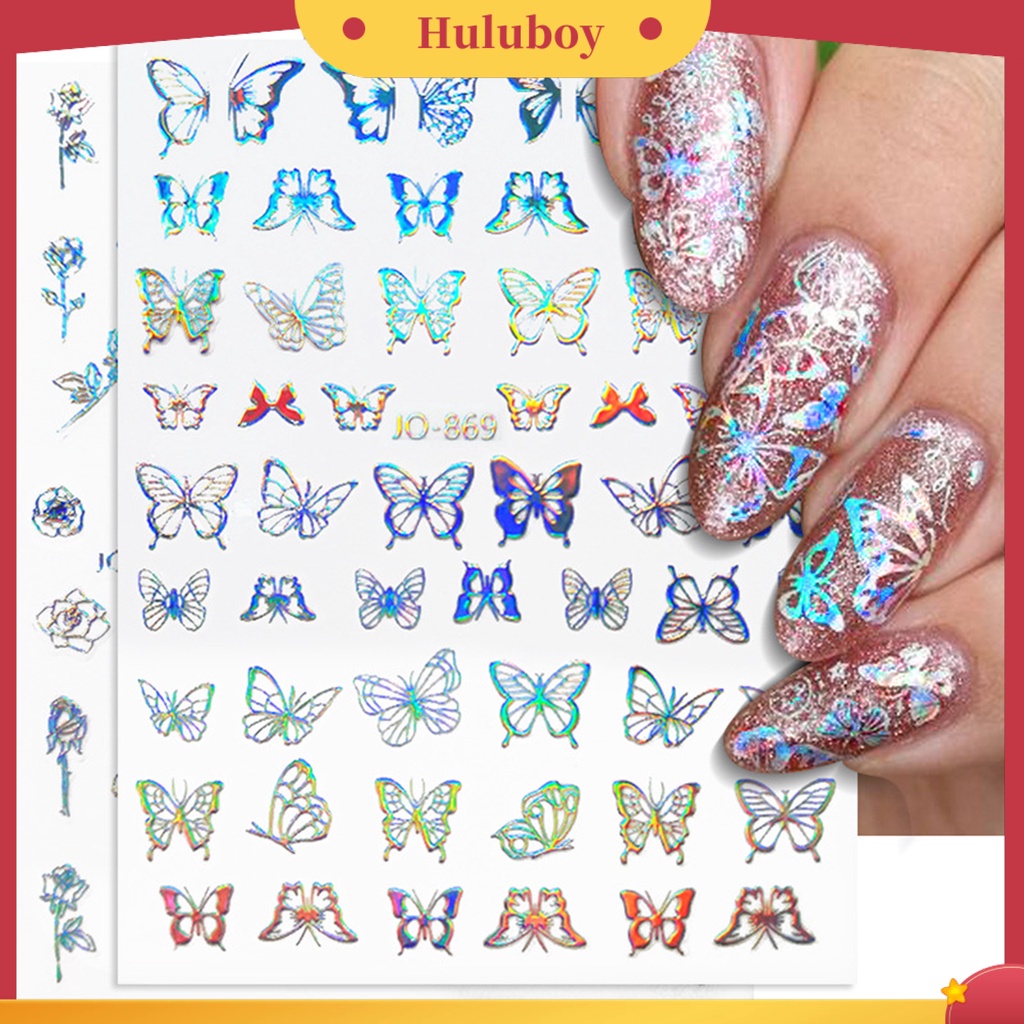 {In Stock} Stiker Kuku Perekat Diri Tahan Air Kertas Bunga Kupu-Kupu Cinta Hati DIY Nail Art Stiker Perlengkapan Kecantikan