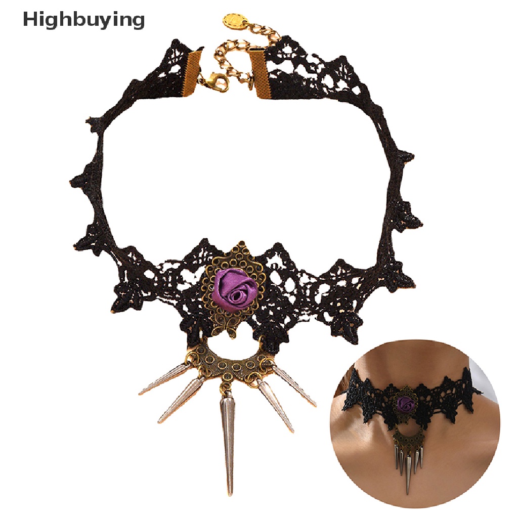 Hbid Vintage Kristal Bunga Pesona Liontin Choker Kalung Wanita Gothic Lace Choker Glory