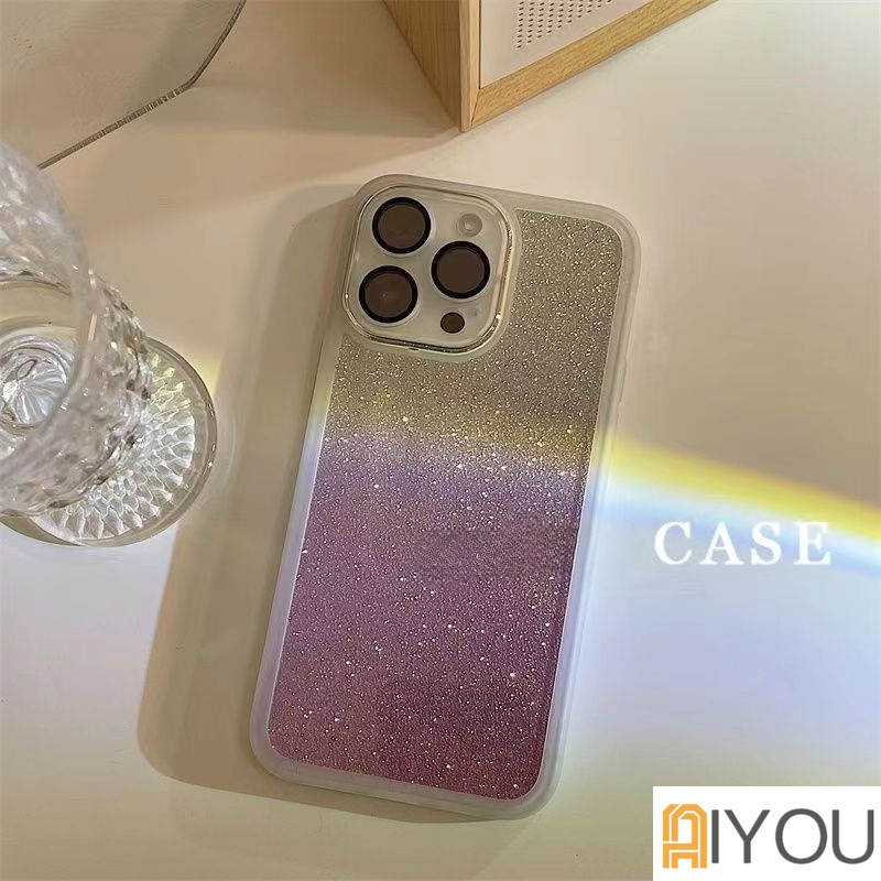 IPHONE Bling Glitter Warna Gradasi Casing Ponsel Untuk Iphone14Plus11 12 13 14 Pro Max Lensa Mewah Warna Permen Shockproof Soft TPU Cover