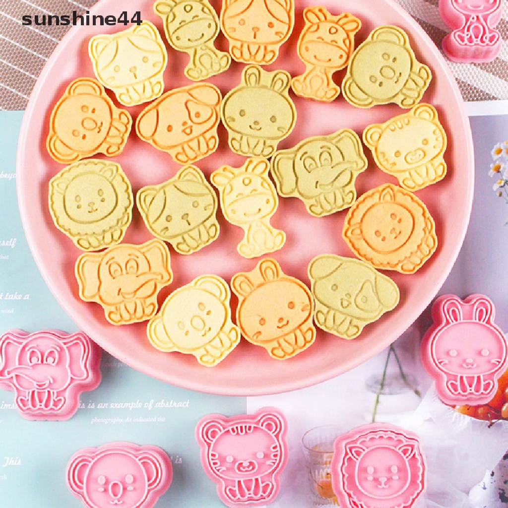 Sunshine 8Pcs Animals Cookie Cutter Mold Cetakan Biskuit Press Plastik Stamp Bakeware ID