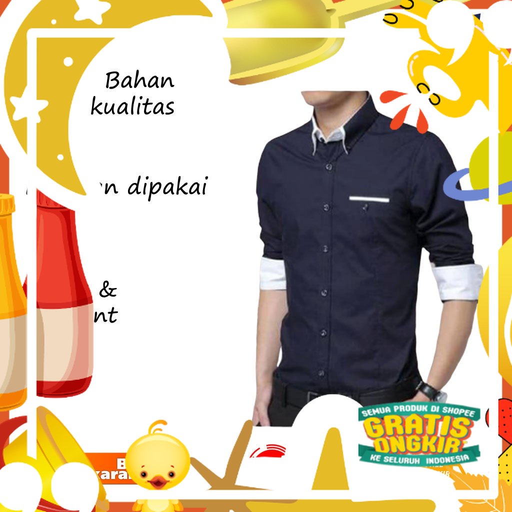 Kemeja Pria Tebal Bahan Adem Distro Baju Atasan Hem Kasual B3H6 Berkualitas Bagus Laki-laki Polos Fa
