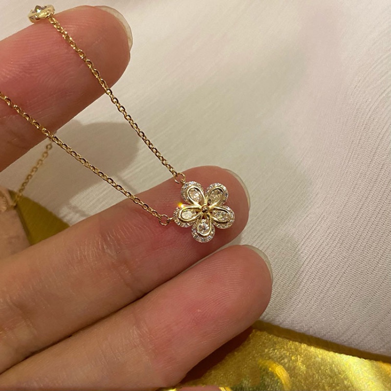 Manis Gentle Kecil Bunga Klavikula Rantai Kalung925 Perak Kalung Kristal Kalung Hadiah