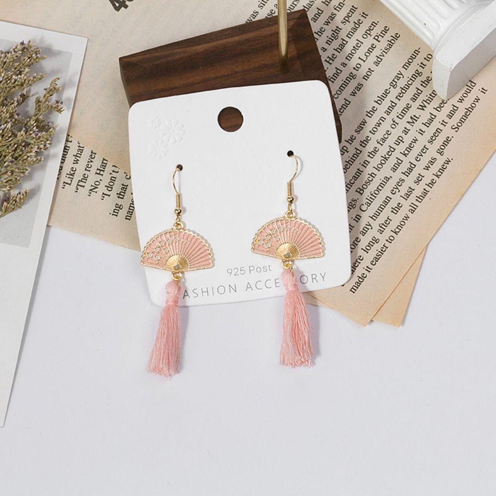 Mxbeauty Anting Gaya Cina Geometri Vintage Kipas Fashion Rumbai Klasik Perempuan Menjuntai Earrings