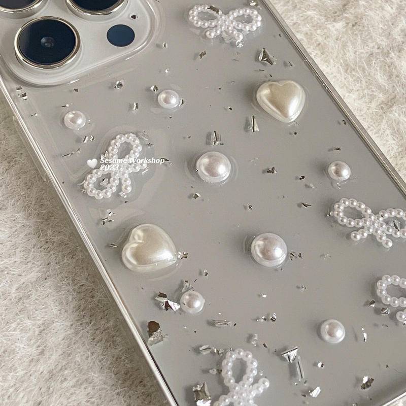 Casing Simpul Kupu-Kupu Manik Epoxy 3D Untuk iPhone 14 13 12 11 Pro MAX Plus Mini Bening Lembut TPU Cover Skin Untuk iPhone X XS MAX XR 7 8 Plus SE 2022 2020 14Plus 13Mini 12Mini