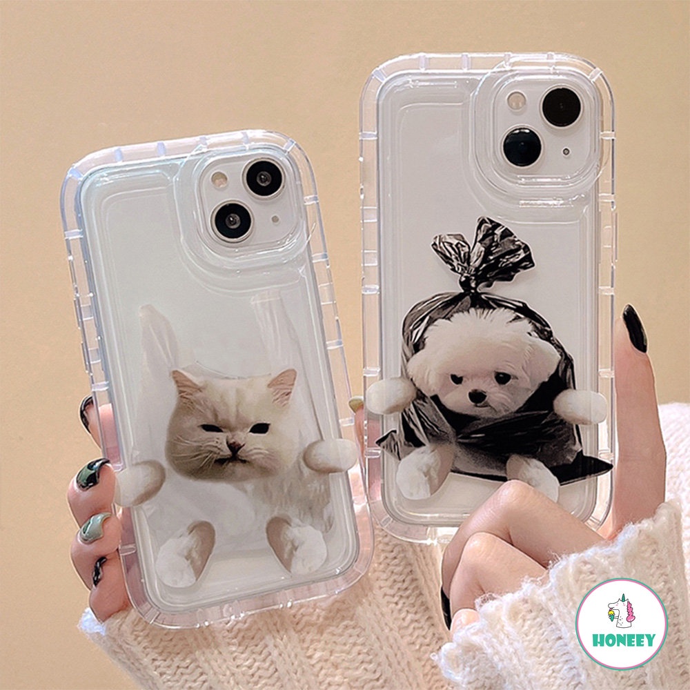 IPHONE Ins Lucu Indah Kucing Anjing Casing Ponsel Transparan Untuk Iphone11 13 12 14 Pro Max Cute Air Bag Lembut Silikon Cover Bumper