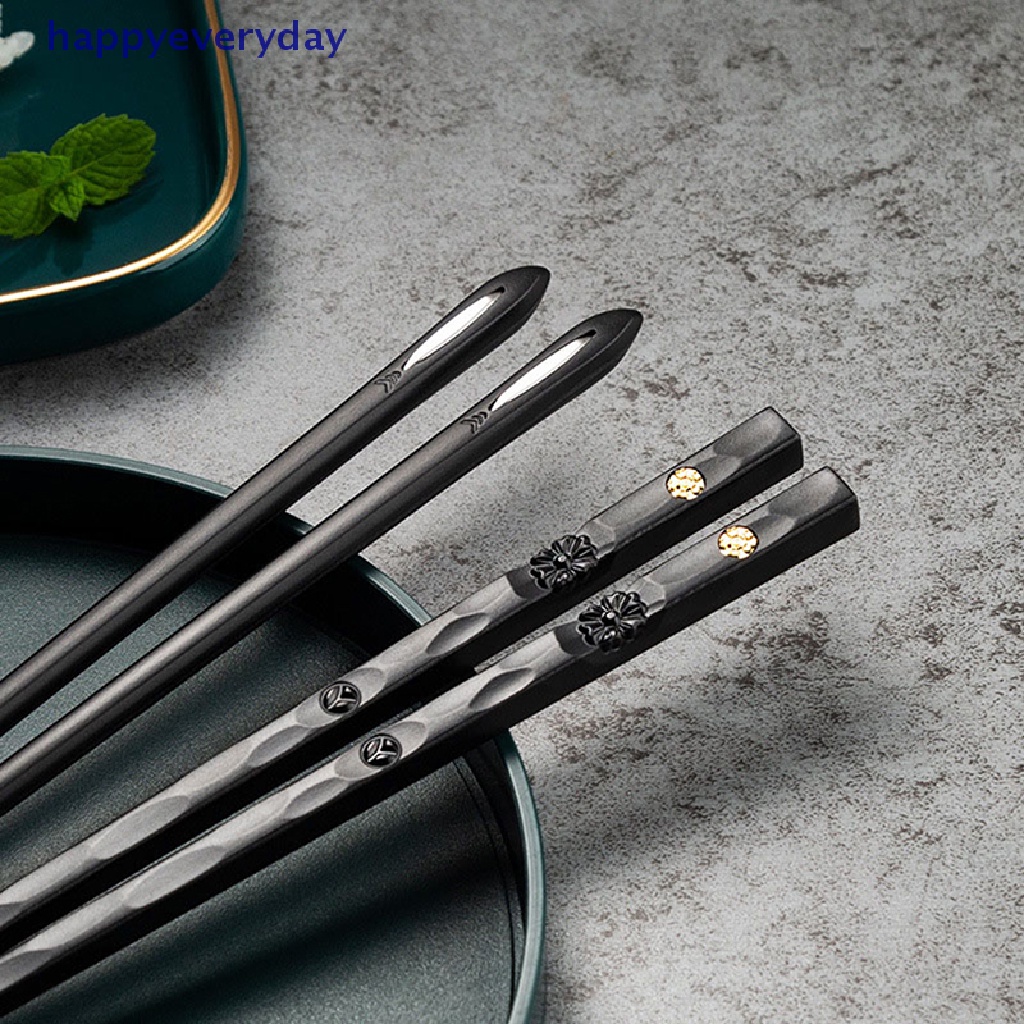 [happy] 5pasang Sumpit Ukiran Laser Alloy Stik Sushi Reusable Non-Slip [ID]