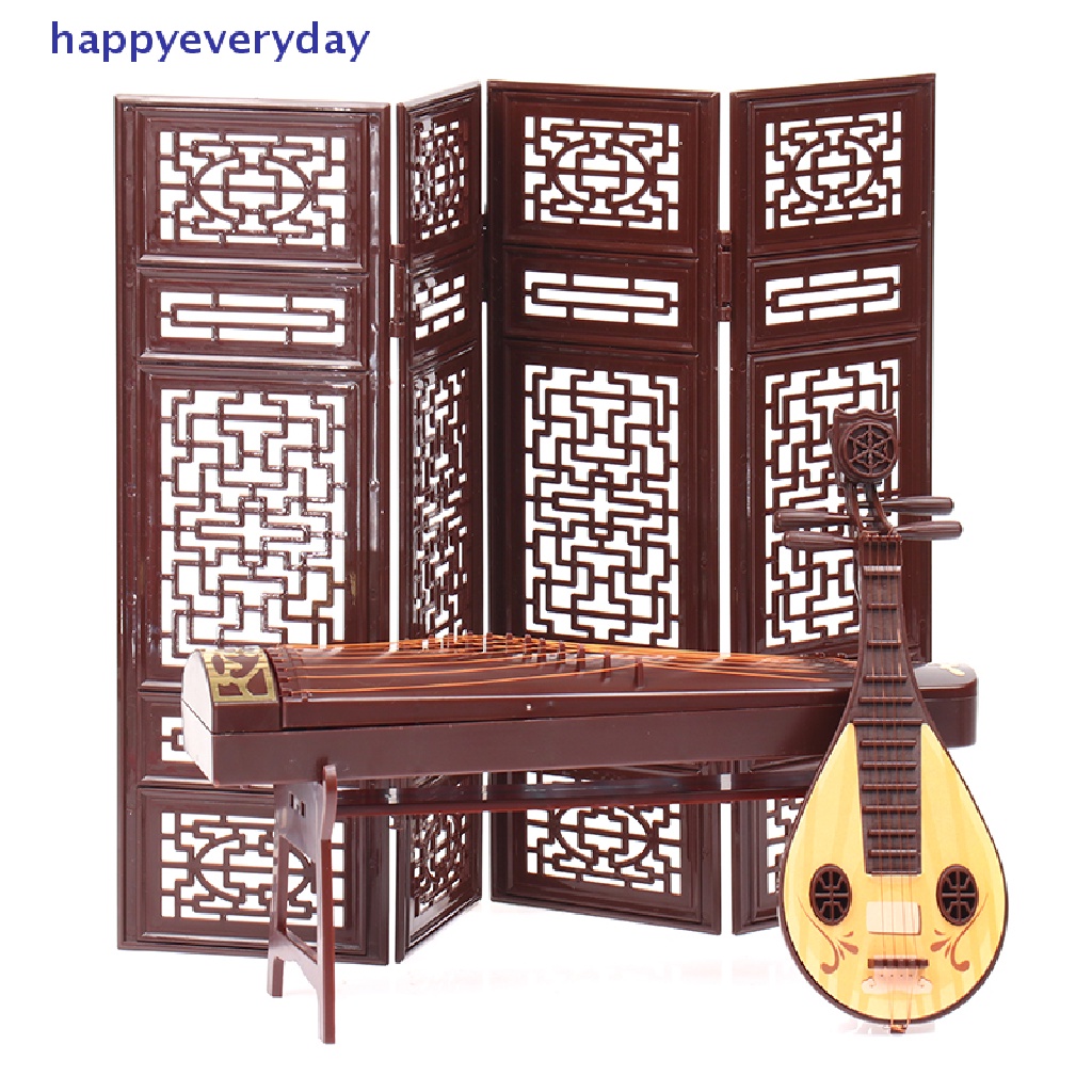 [happy] Rumah Boneka Miniatur Suling Layar Lipat Lute Guzheng Kipas Ornamen Pemandangan Kehidupan [ID]