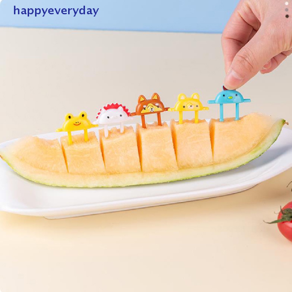 [happy] 6pcs Kartun Hewan Buah Garpu Makanan Penutup Lucu Garpu Chick Fox Frog Bento Fork [ID]