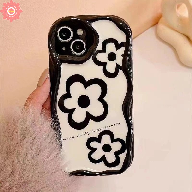 Bunga Putih Segar Casing Tepi Melengkung Bergelombang 3D Kompatibel Untuk IPhone 7Plus 11 14 13 12 Pro Max XR 6s 6 7 8 Plus X XS Max SE 2020 Lembut Tpu Airbag Glossy Shockproof Cover