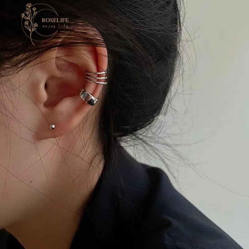 Roselife Unisex 3 Pcs Chic Telinga Tulang Klip Anting-Anting Set Untuk Wanita Pria Garis Geometris Chunky Cuff Earring Punk Telinga Tulang Rawan Klem Earcuff Perhiasan Aksesoris