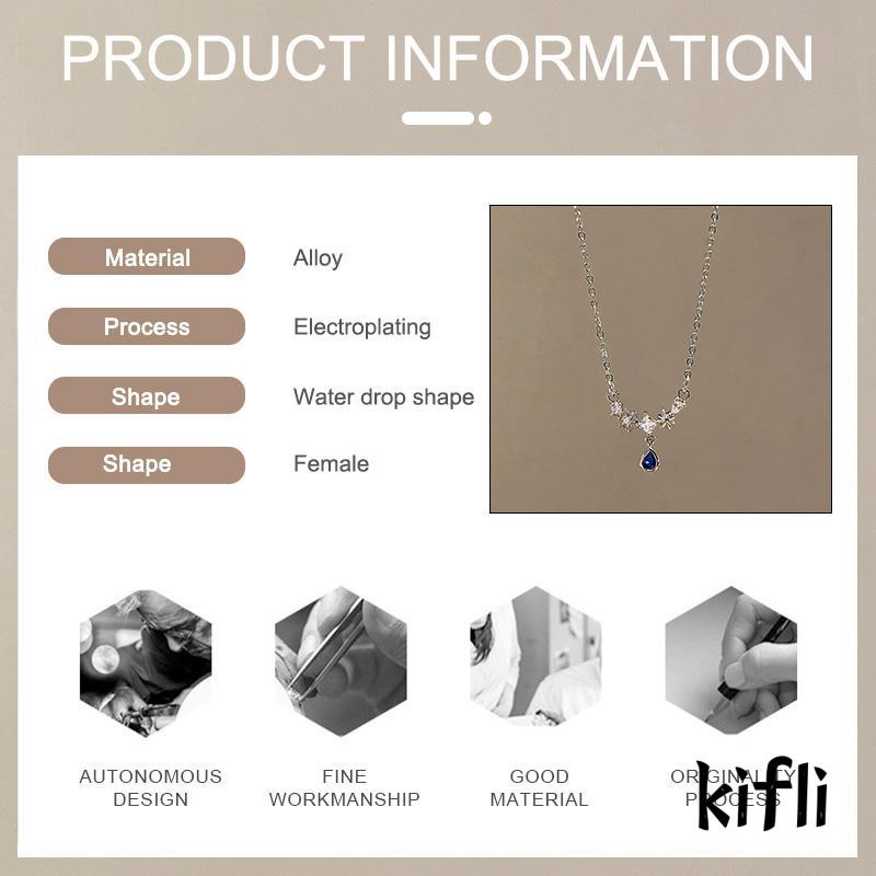 [KD] Blue Zircon Water Drop Kalung Wanita Ringan Mewah Manis Keren Temperamen Rasa Canggih