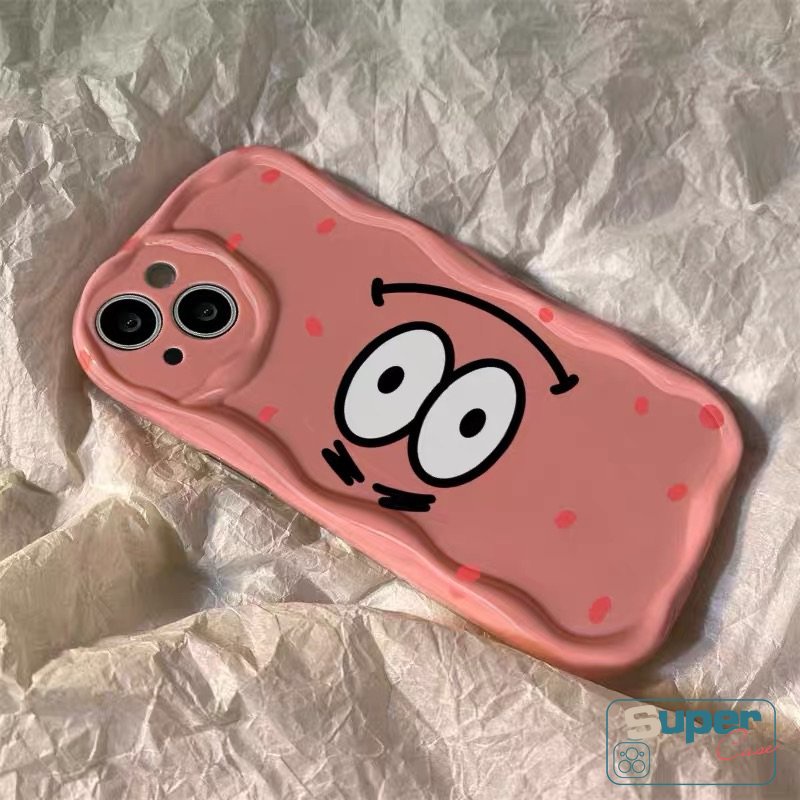 Casing Kartun Shockproof Kompatibel Untuk IPhone 7Plus XR 6s 6 7 8 Plus 13 14 11 12 Pro Max X XS Max SE 2020 Star 3D Wavy Curved Edge Cute SpongeBob Patrick Airbag Glossy Soft Cover