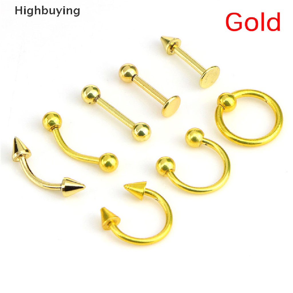 Hbid Campur 8PCS 16G Stainless Steel Helix Perhiasan Telinga Alis Hidung Bibir Rings Glory