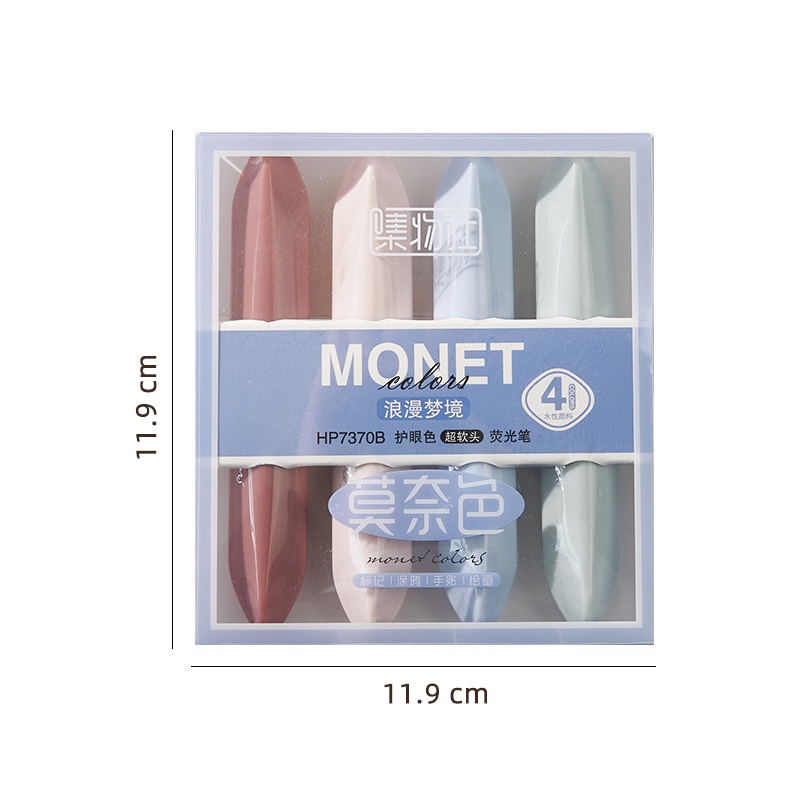 4pcs Monet Warna Soft Tip Kotak Stabilo Pelindung Mata Cahaya Color Fluorescent Marker Pen