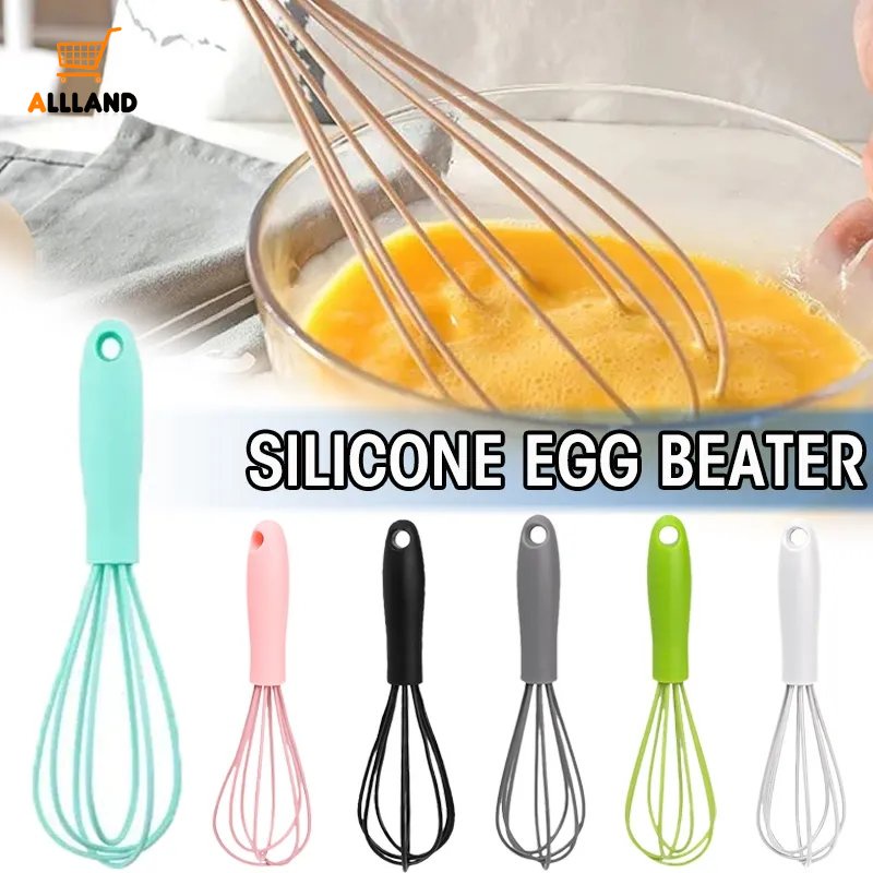 Kocokan Telur Silikon Warna Warni Stainless Steel/Mixer Butter Cream Putar Manual/Gadget Kue Masak Dapur