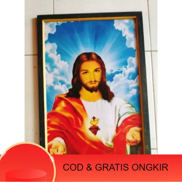 Hiasan dinding murah lukisan murah plus bingkai gambar tuhan yesus uk  85x65