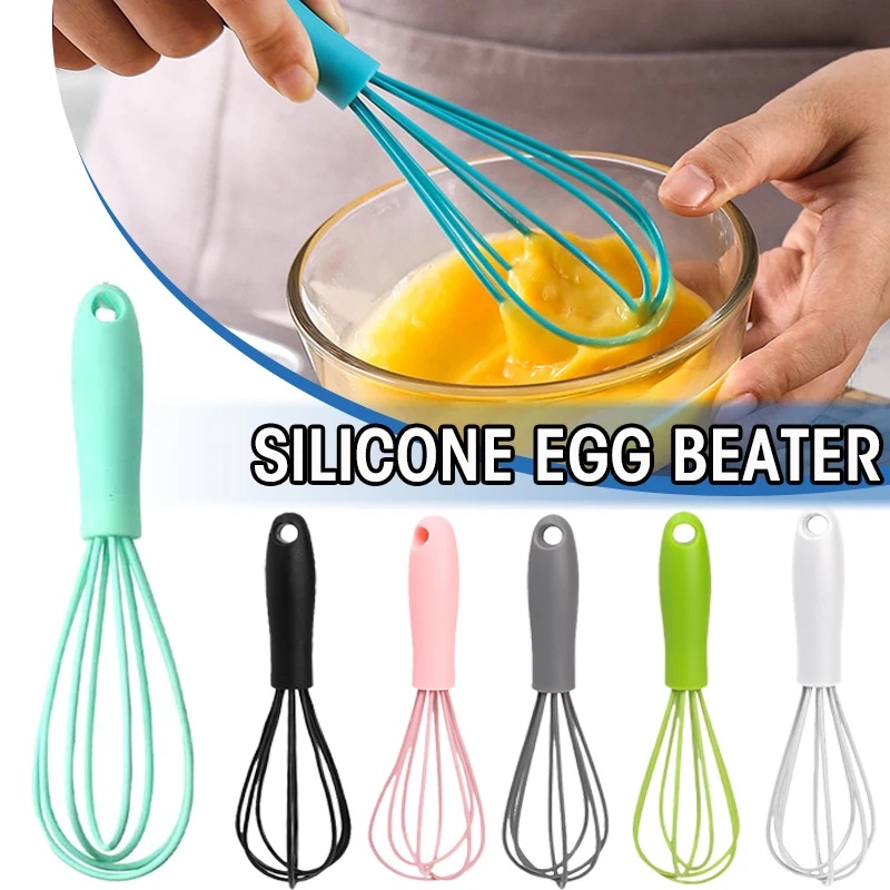 Pengocok Telur Stainless Steel Silikon Mixer Telur Manual Non-Slip Tepung Cream Milk Whisking Frother Mudah Dibersihkan Alat Pengaduk Dapur Masak Baking Tool