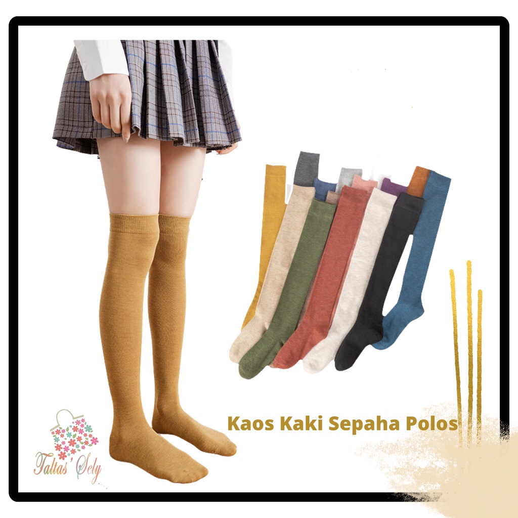 Kaos Kaki Wanita Panjang Gaya Jepang Korea Polos, Nyaman di Atas Lutut Sepaha dengan Bahan Katun Import Premium