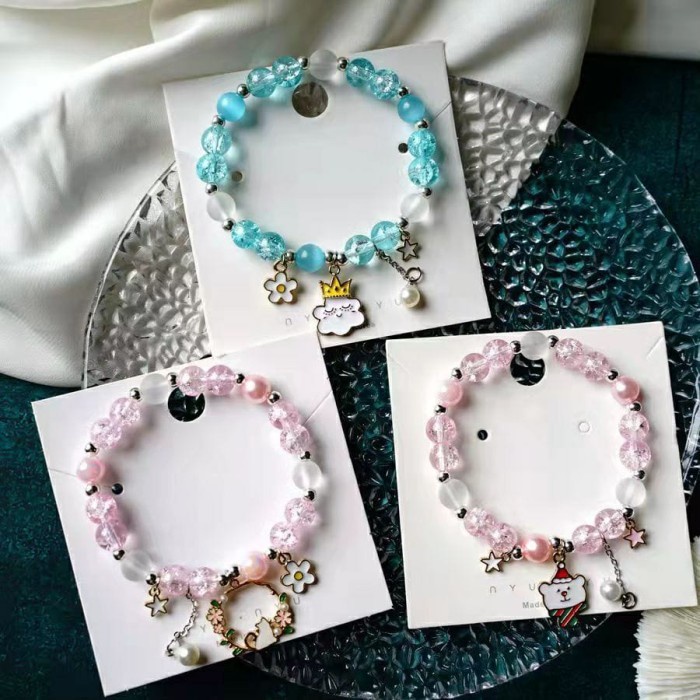 Gelang Unicorn Pearl Bunny Lucu Premium Korea Pink Kado Cewek Peremuan