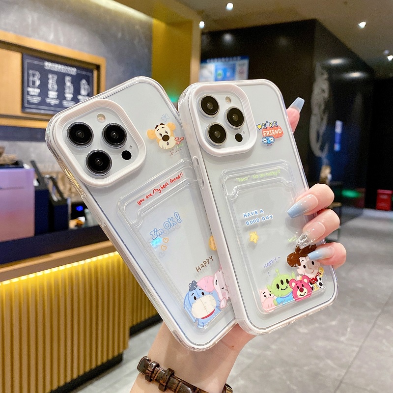 IPHONE 3in1 case Pelindung Desain Lengan Kartu Untuk Iphone14 13 12 11 Pro Max Kartun Winnie Bear X XR XS Max7 8 Plus