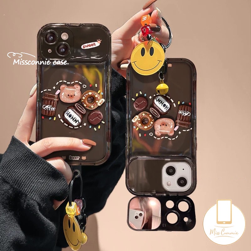 3d Kartun Lucu Mainan Beruang Kopi Donat Case Untuk Y20 Y12i Y15 Y17 Y11 Y12 Y20s Y12S Y20i Y20s G Y11s Y20A Y12A Y91C Y1S Y20G Y30G Kreatif Flip Make Up Cermin Shockproof Soft Case