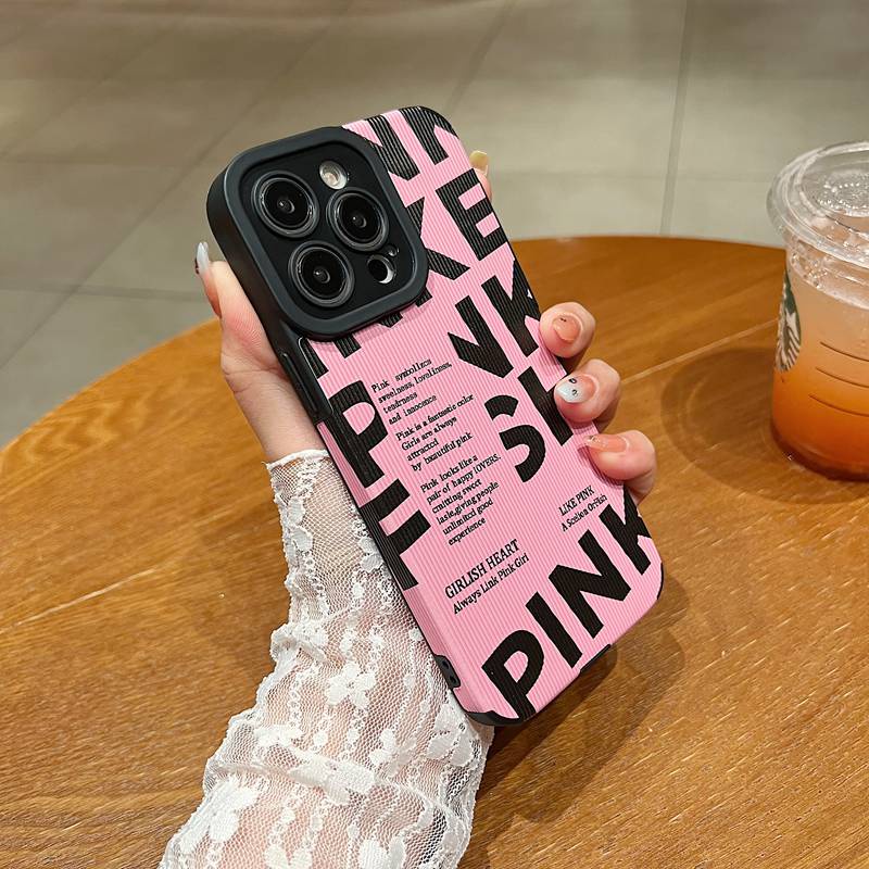 【Lamb Skin】So Pretty Pink Letter Leather Soft Case for IPhone 7 Plus 8 Plus X XS XR XS Max 11 13 12 14 PRO Max 14 Plus for Girl Women's Gift missconnie casing hp iphone 12 pro max