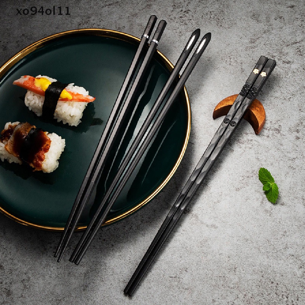 Xo 5pasang Sumpit Ukiran Laser Bahan Alloy Non-Slip Reusable Sushi Sticks OL