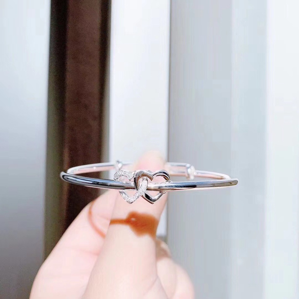 Fashion Zirkon Ganda Hati Bangle Untuk Wanita Korea Y2k Perak Gelang Perhiasan Aksesoris