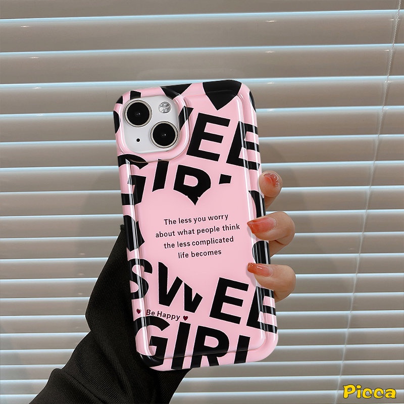 Ins Fashion Huruf Inggris Case Kompatibel Untuk IPhone 7Plus 8Plus XR 11 14 13 12 Pro MAX 6 6S Plus X XS MAX Cinta Hati Airbag Shockproof Transparan Lembut Tpu Phone Cover