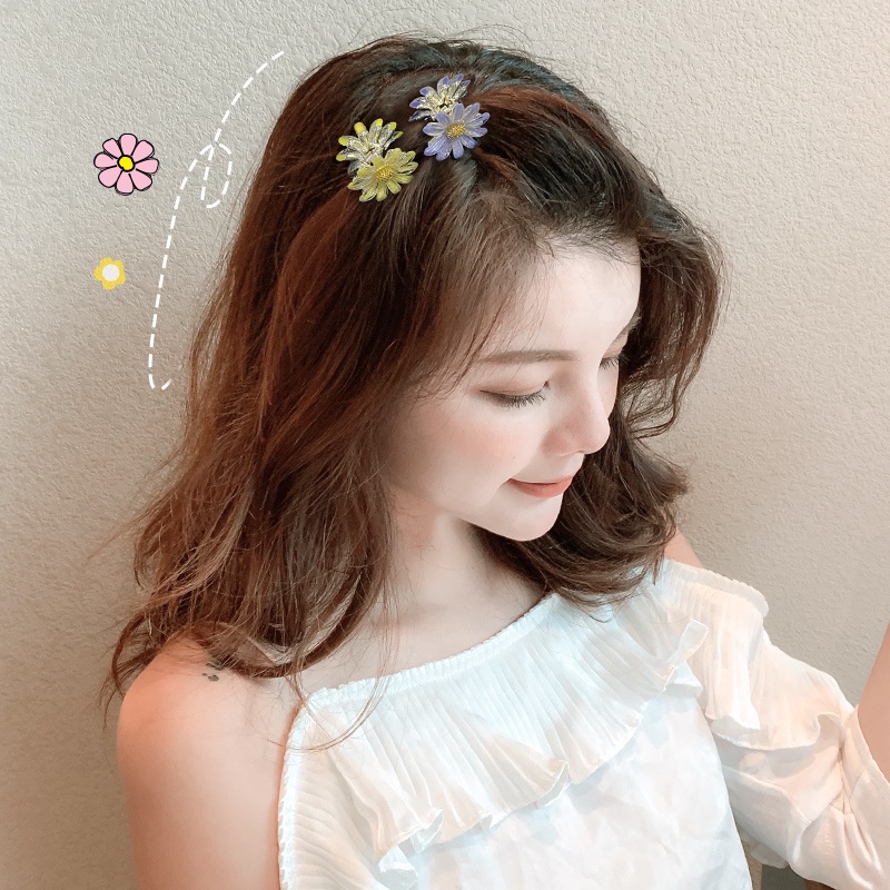 2pcs/set Sweet Daisy Small Hair Claws Alloy Klip Rambut Wanita Aksesoris Rambut