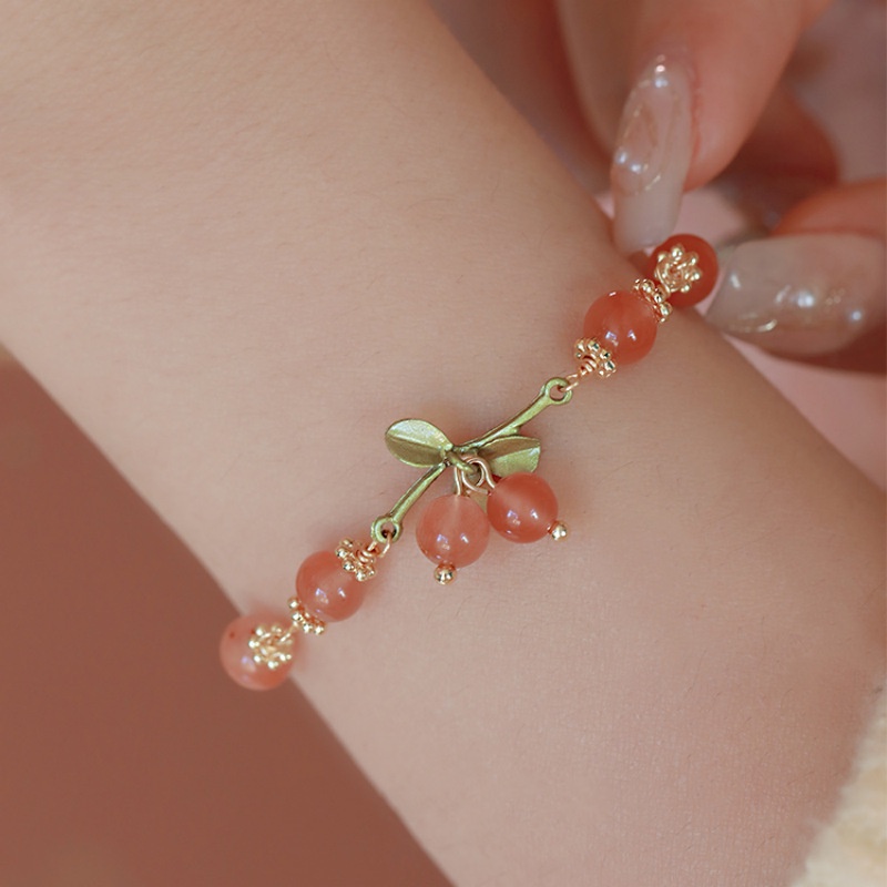 Natural Hetian Jade Lily Gelang Wanita Indah Pink Cherry Musim Panas Gelang Hadiah