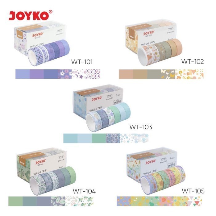 

(PERSET) Washi Tape Pita Perekat Selotip Kertas Warna Joyko WT-101~104