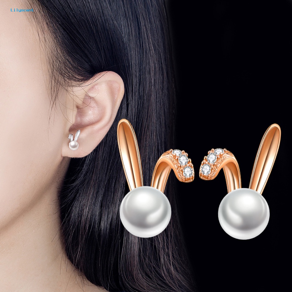 Lilyscent 1pasang Perhiasan Telinga Fashion Anting Perhiasan Aksesori Minimalis Mutiara Imitasi Kelinci Stud Earring Menawan