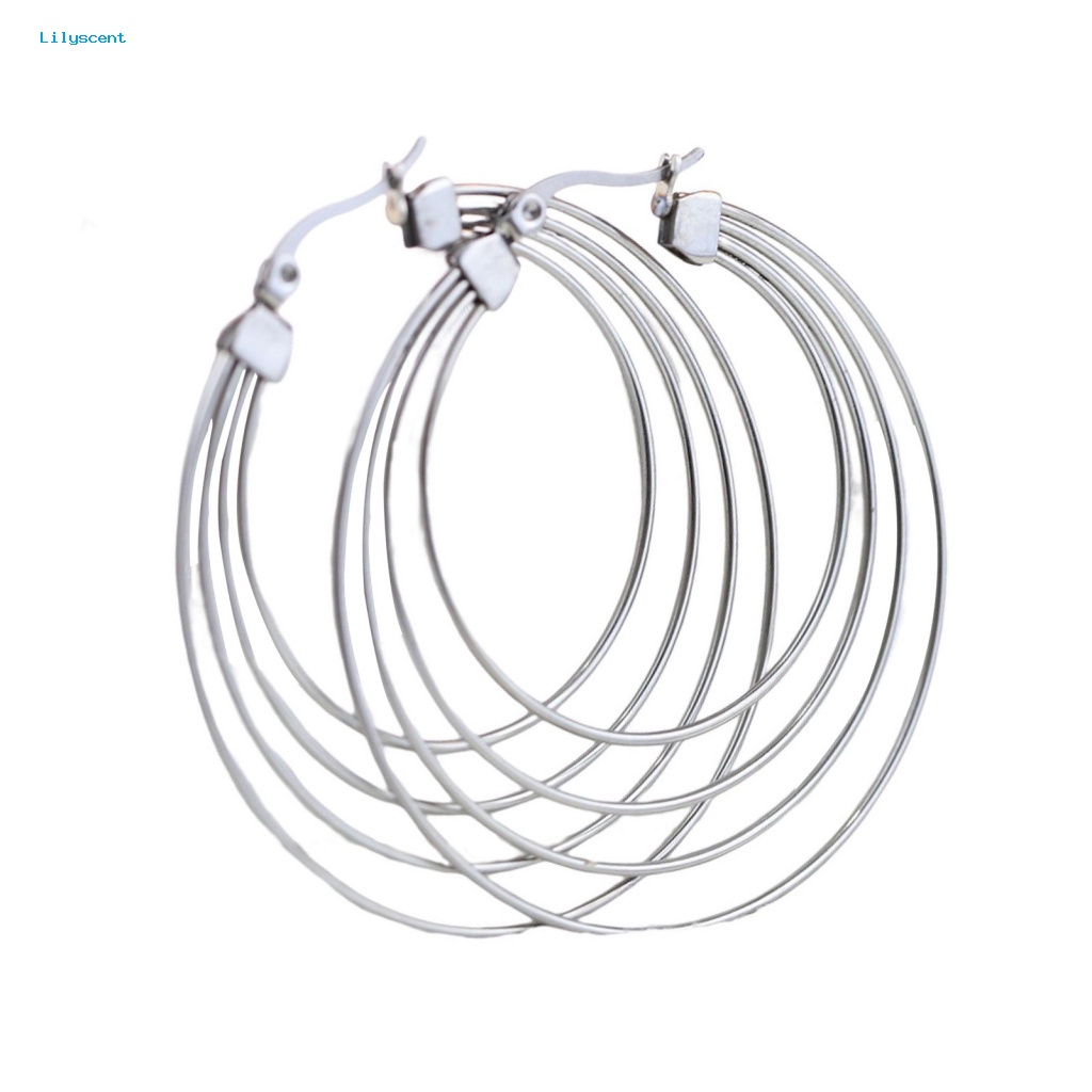 Lilyscent 1pasang Burrs-free Hoop Earrings Aksesoris Kostum 4layer Anting Hoop Besar Geometris