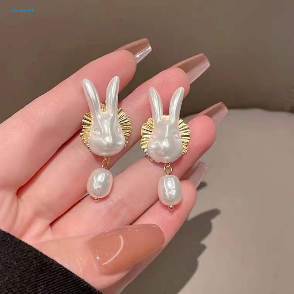 Lilyscent 1pasang Ringan Menjuntai Anting-Anting Aksesoris Pesta Bunny Faux Pearl Earrings Accessories Eye-catching