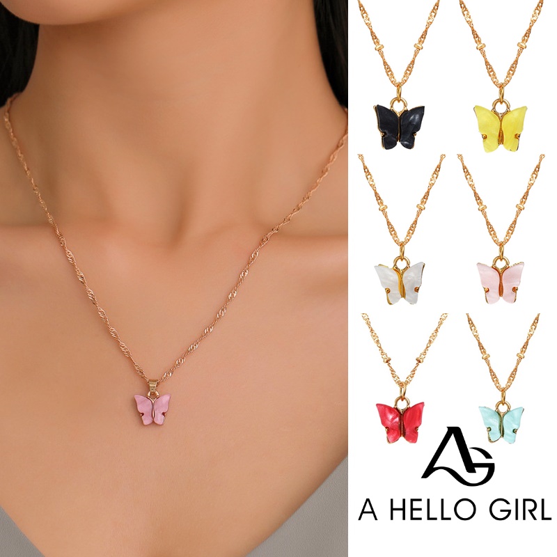 Butterfly Pendant Necklaces Candy Color Necklace Vintage Clavicular Chain Women Jewelry