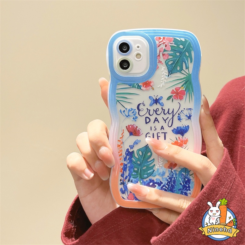 IPHONE Casing Kompatibel Untuk Iphone14 13 12 11 Pro Max X Xr Xs Max8 7 6 6s Plus SE 2020 Musim Semi Lukisan Minyak Motif Bunga Kecil Casing Ponsel Bening Bergelombang Tepi Soft Case Cover Pelindung