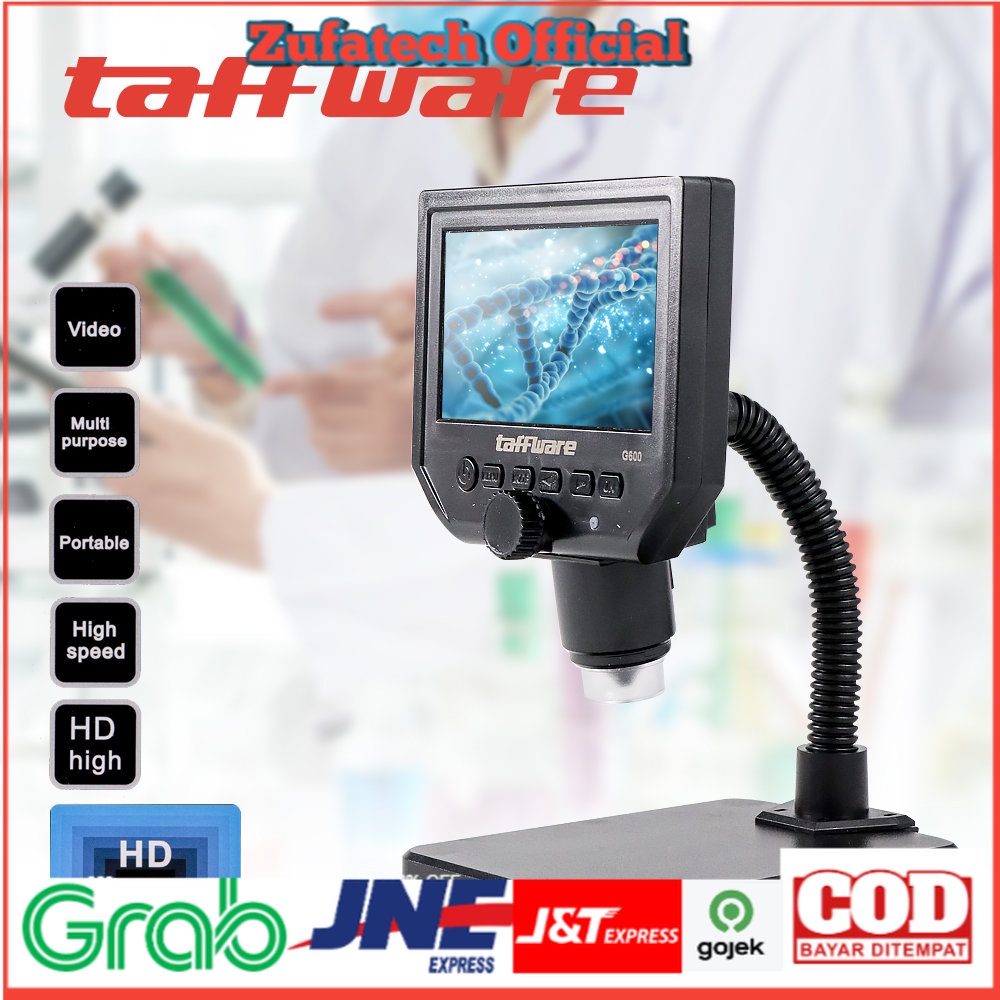 Taffware Mikroskop Digital 3.6MP 600X dengan Monitor &amp; Fleksibel Stand - G600 - Black - OMOTCABK