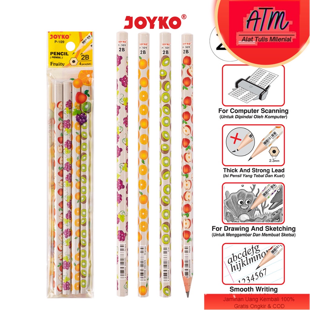 

Pencil Pensil Joyko P-109 2B Fruity 1 Set 4 Pcs