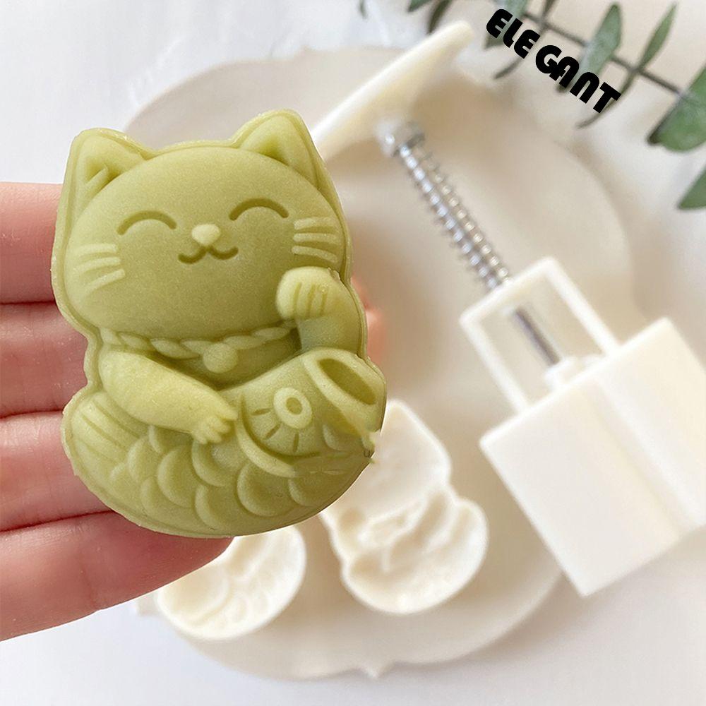 [Elegan] Tahun Baru Cetakan Mooncake Hari Kasih Sayang 2 Pcs/Set Pastry Dessert Mid-Autumn Festival Tekanan Tangan Cookie Mold Aksesoris Dapur Dekorasi Kue Cetakan Lucky Cat