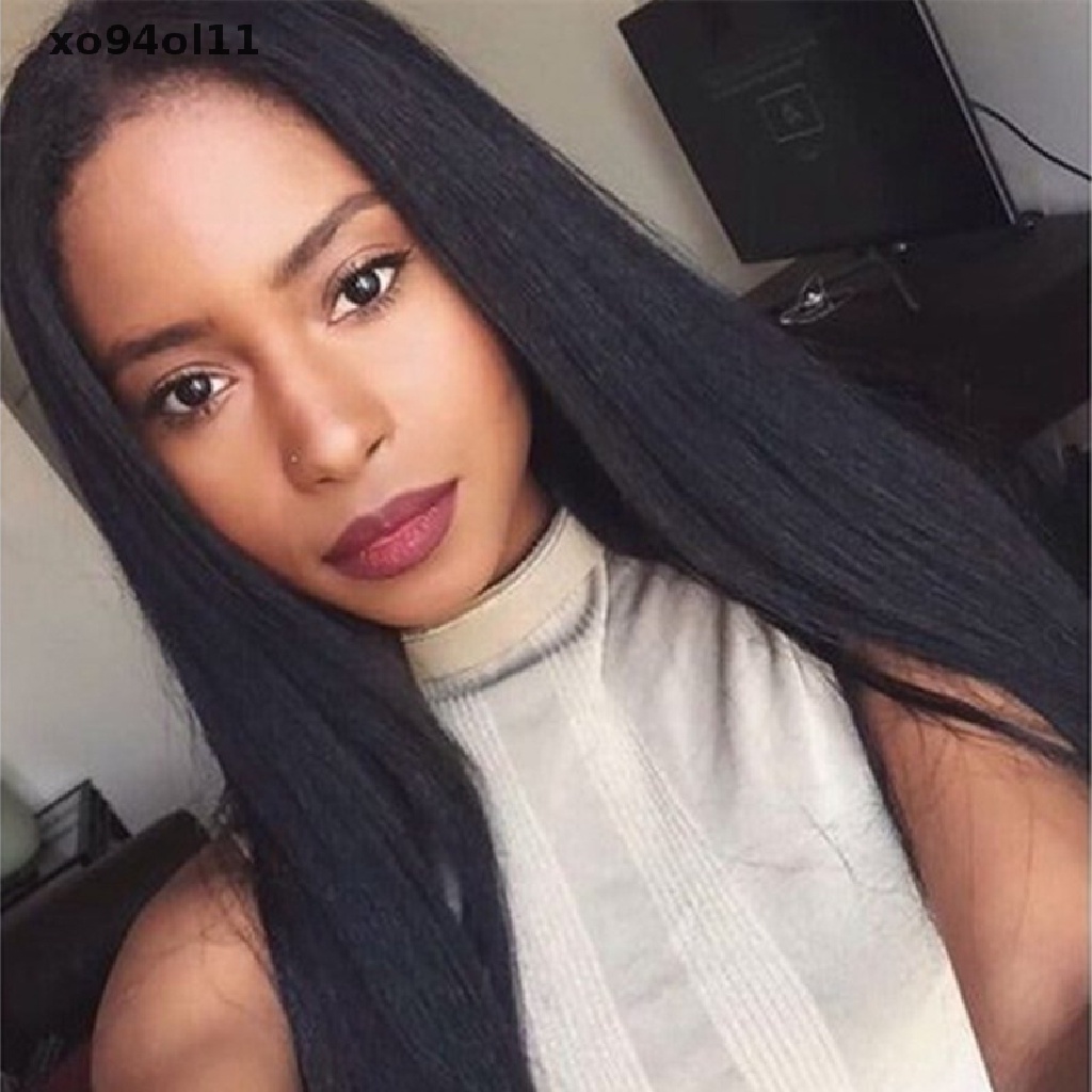 Xo Wig Rambut Alami Lurus Tahan Panas Sintetis Lace Front Wig Warna Hitam OL