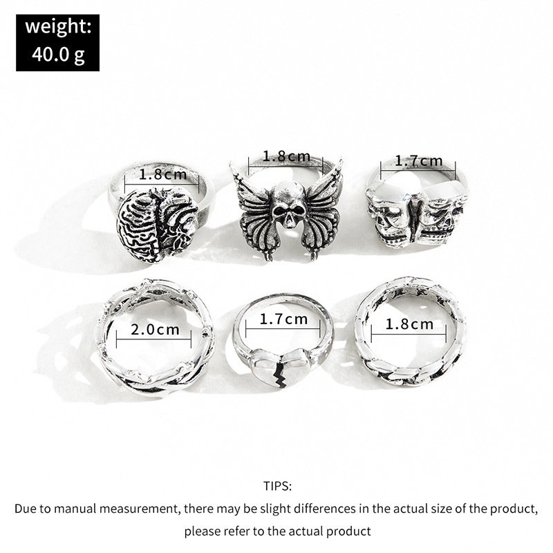 Vintage Berlebihan Butterfly Skeleton Rings Set Untuk Pria Goth Punk Otak Patah Hati Masker Cincin Perhiasan Hadiah Pesta